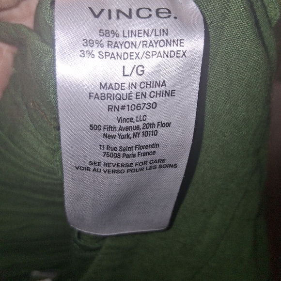 VINCE Forrest Green Linen Blend Trouser Pants L - Picture 7 of 8